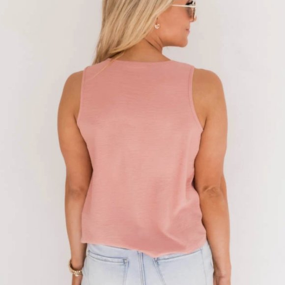 Pink Lily | Button Tie Up Peach Tank - Picture 3 of 6